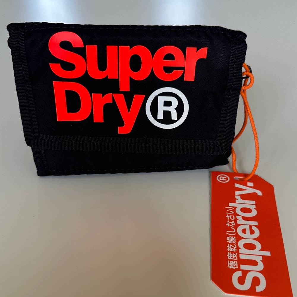 Superdry Black Wallet with Velcro Closure & Orange Logo